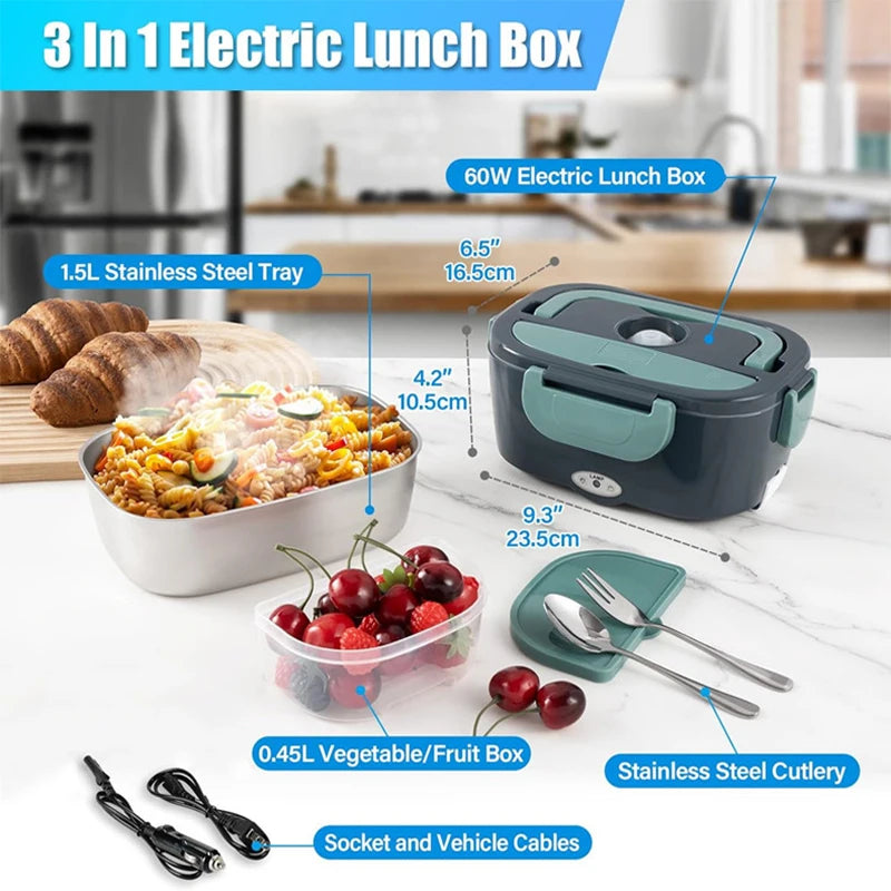 Electric Lunch Box Food Heater, 3-in-1 Portable Food Warmer, With Fork Spoon and Insulated Carry Bag, for Car/Truck/Office/Home