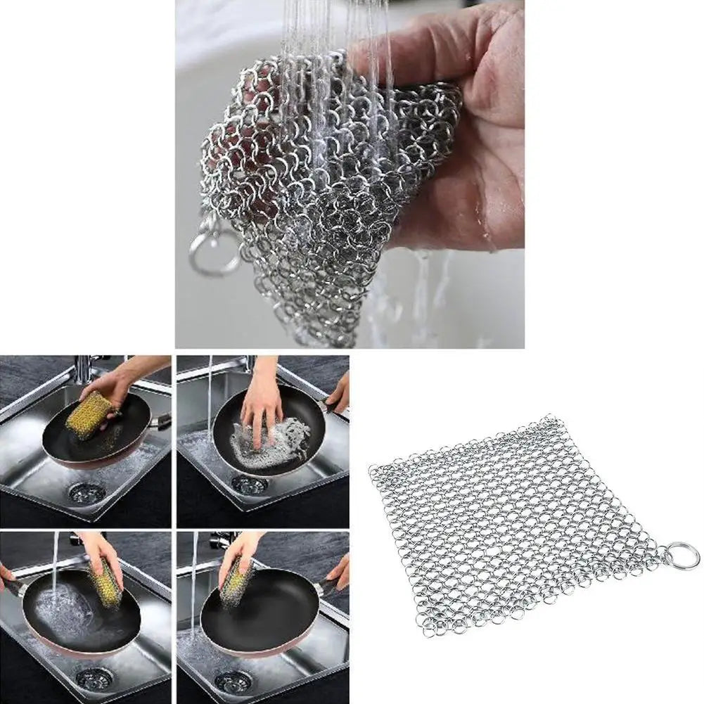 Kitchen Cleaning Ring Stainless Steel Cleaner Chainmail Scrubber Brush Pan Net Home Cookware Reusable Washing Net Cleaning Tool
