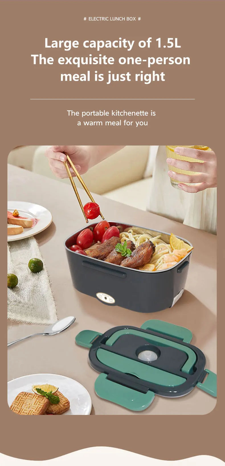 Electric Lunch Box Food Heater, 3-in-1 Portable Food Warmer, With Fork Spoon and Insulated Carry Bag, for Car/Truck/Office/Home