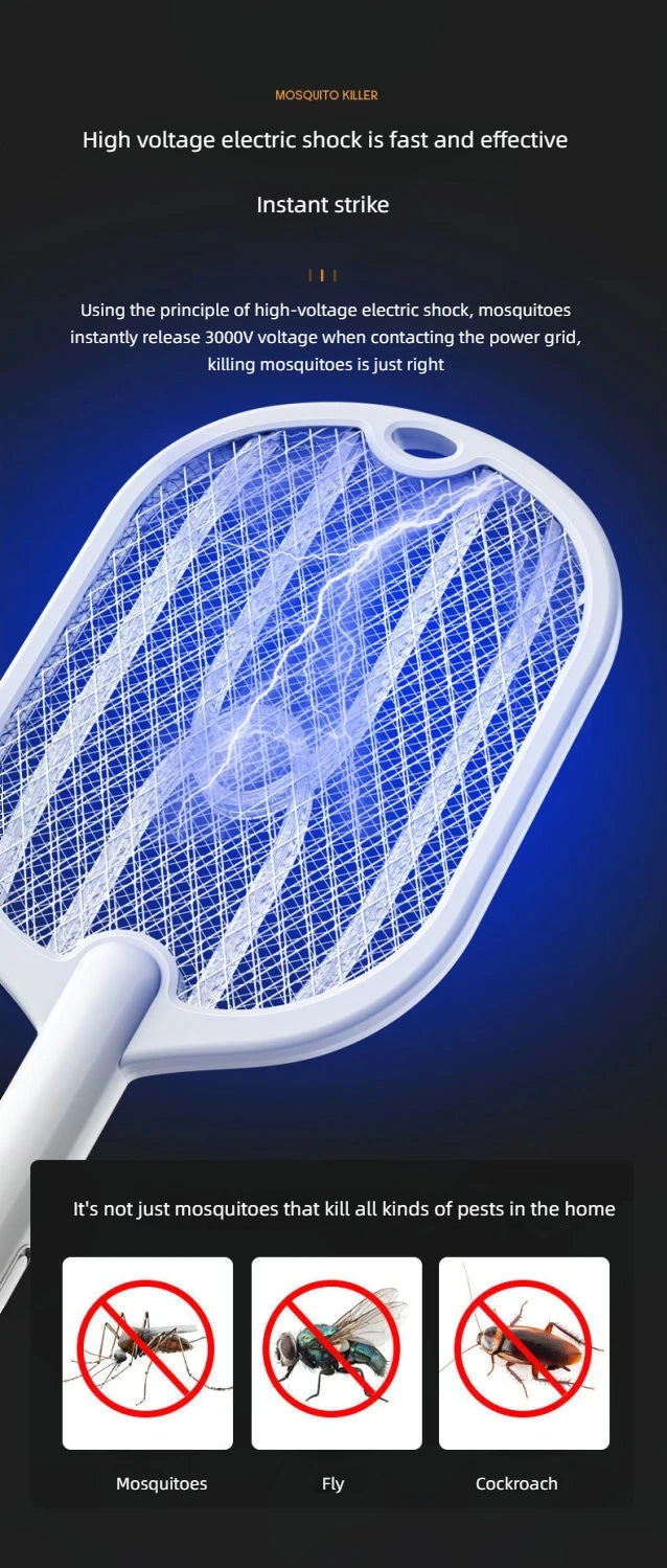 Upgraded 3000V Mosquito Swatter with TYPE-C Charging, 3 in 1 Electric Mosquito Swatter, Mosquito Killer Lamp