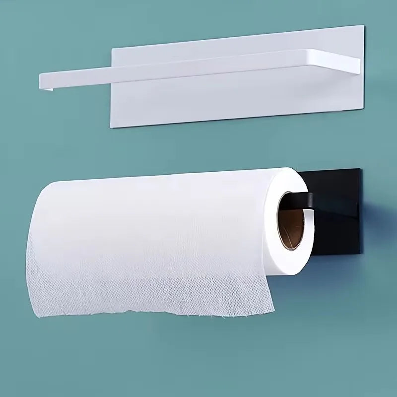 Kitchen Carbon Steel Paper Towel Holder No Punch Cabinet Paper Shelf Household Roll Paper Hanger Plastic Wrap Rag Storage Rack