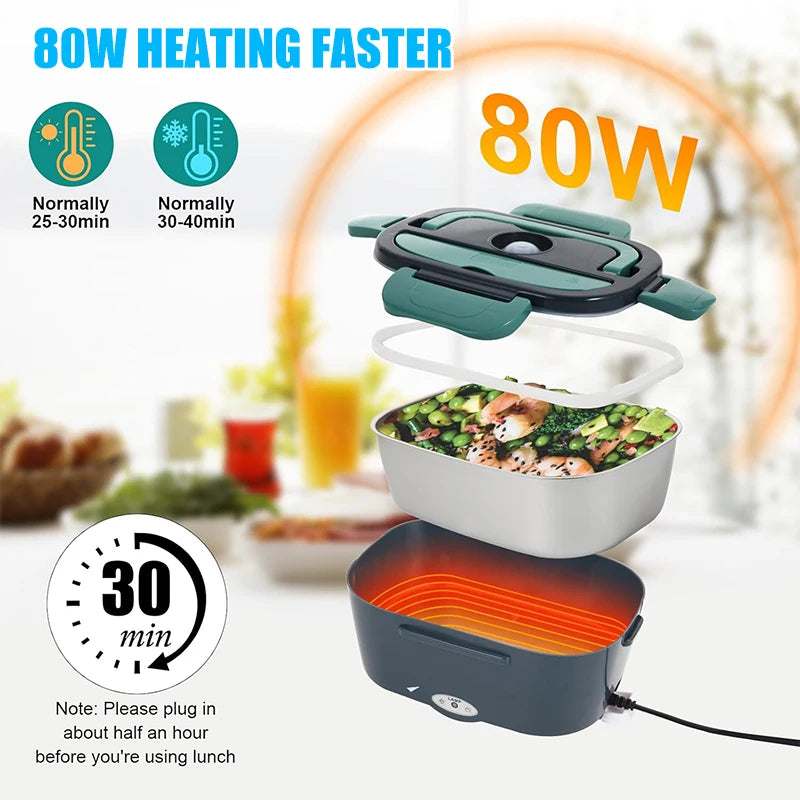Electric Lunch Box Food Heater, 3-in-1 Portable Food Warmer, With Fork Spoon and Insulated Carry Bag, for Car/Truck/Office/Home