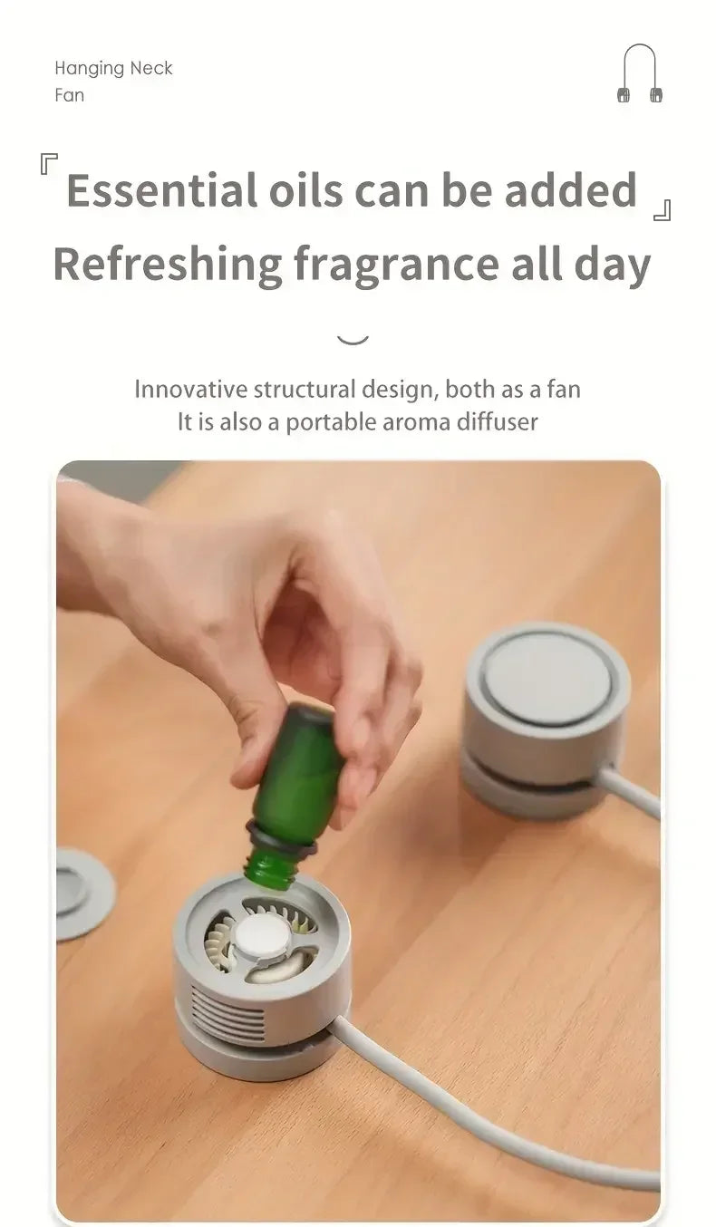 Portable Bladeless Neck Fan, Hands-Free 360° Bendable, 3 Speeds Rechargeable with Aromatherapy for Men/Women fan blade