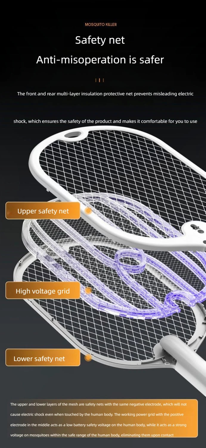 Upgraded 3000V Mosquito Swatter with TYPE-C Charging, 3 in 1 Electric Mosquito Swatter, Mosquito Killer Lamp