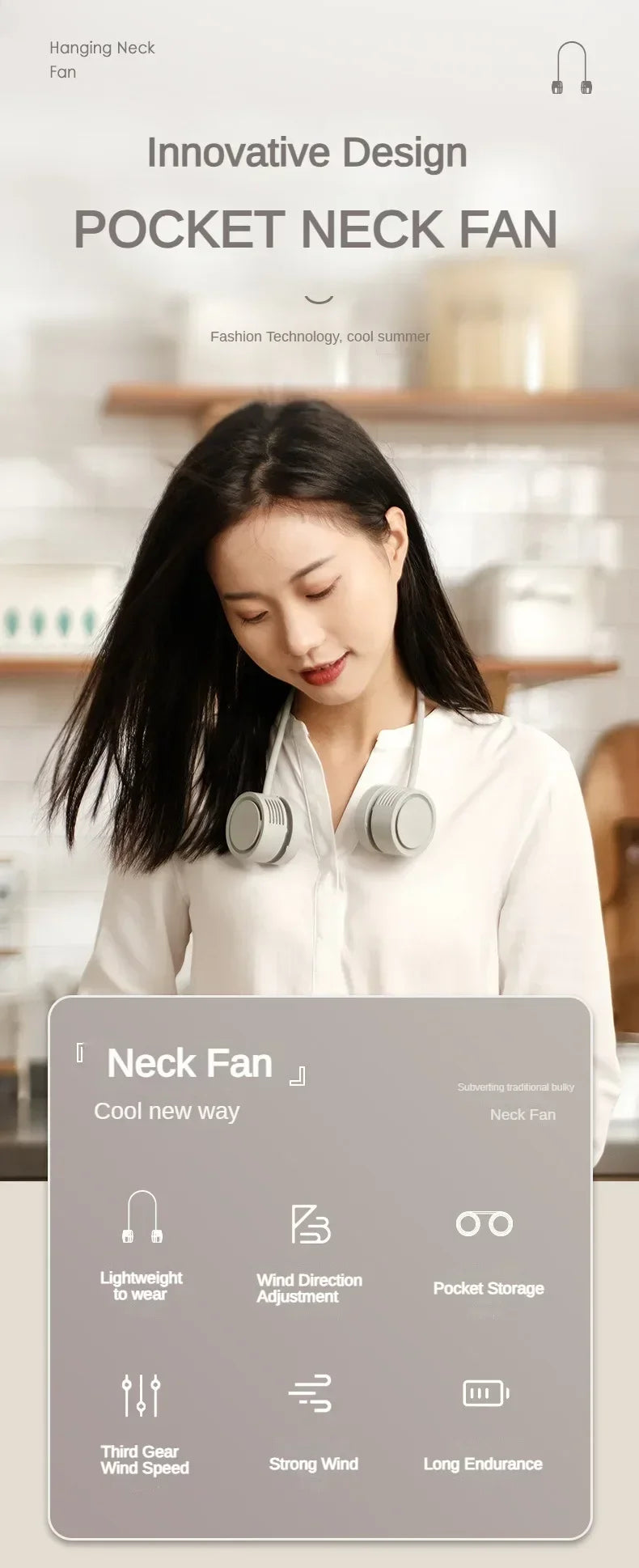 Portable Bladeless Neck Fan, Hands-Free 360° Bendable, 3 Speeds Rechargeable with Aromatherapy for Men/Women fan blade