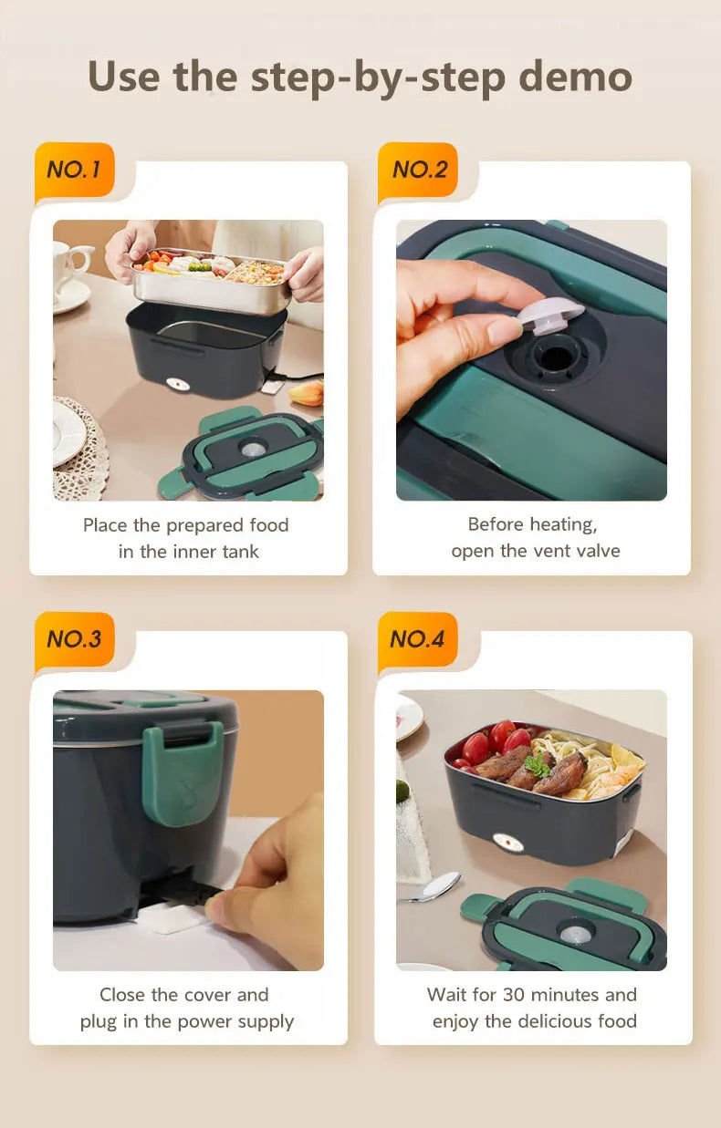 Electric Lunch Box Food Heater, 3-in-1 Portable Food Warmer, With Fork Spoon and Insulated Carry Bag, for Car/Truck/Office/Home