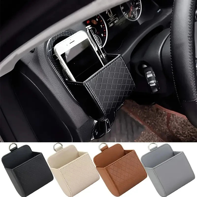 Car Phone Holder Mount Air Vent Hanging Storage Box Car Mobile Phone Bag PU Leather Glasses Organizer Support in Car Accessories