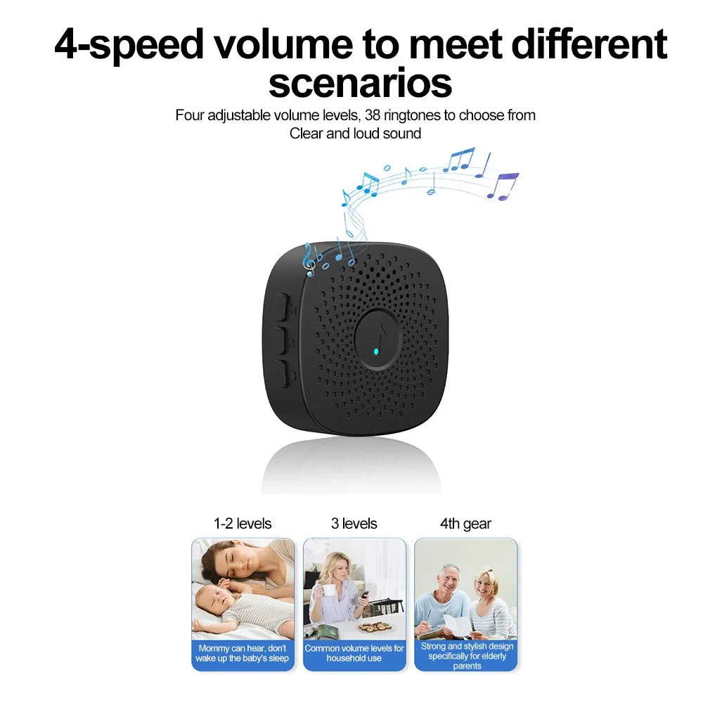 Wireless Doorbell for Home Outdoor USB Smart Door Bell 4-speed Volume Adjust DC 5V Pairing Remote Control 38 Songs Bed Care Call