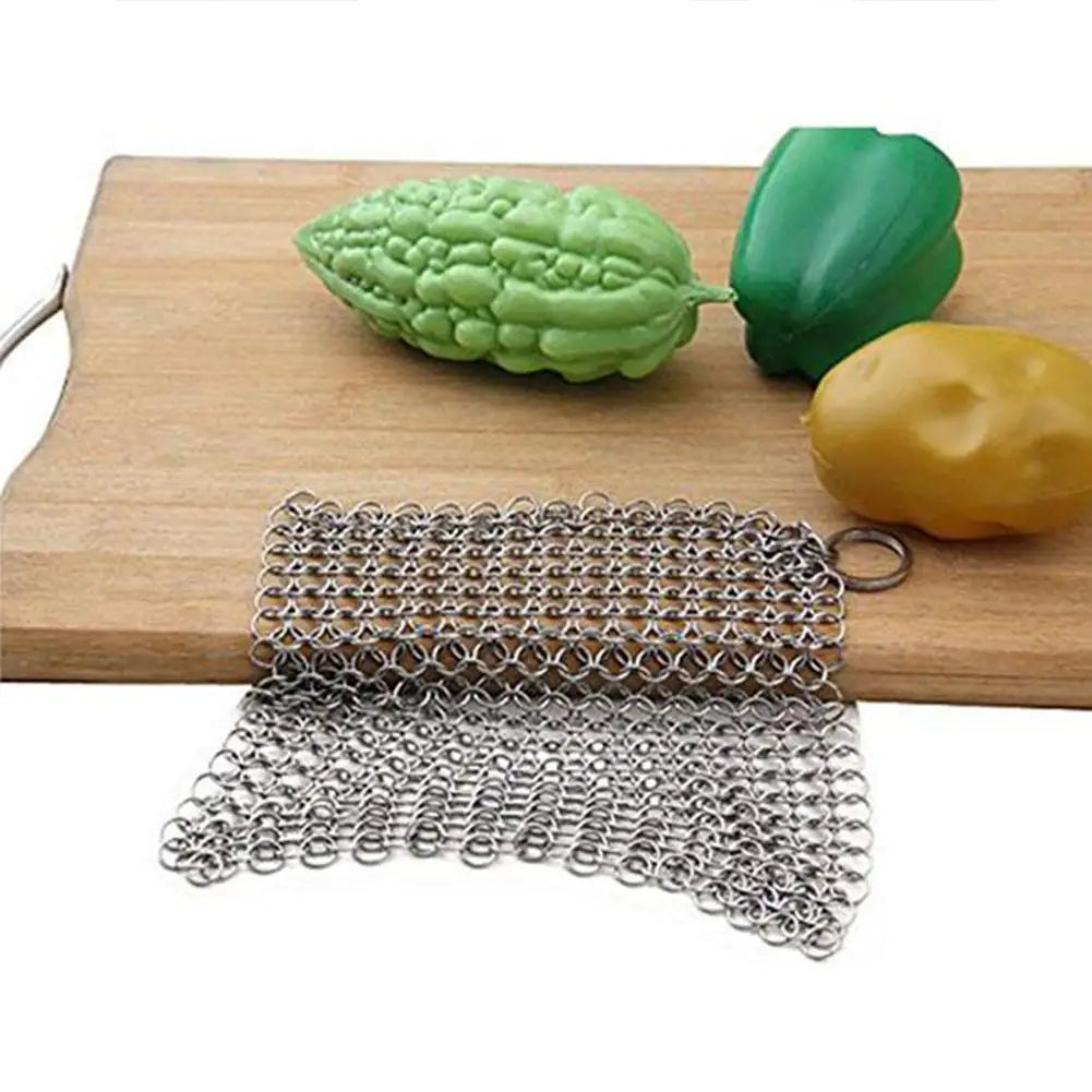 Kitchen Cleaning Ring Stainless Steel Cleaner Chainmail Scrubber Brush Pan Net Home Cookware Reusable Washing Net Cleaning Tool