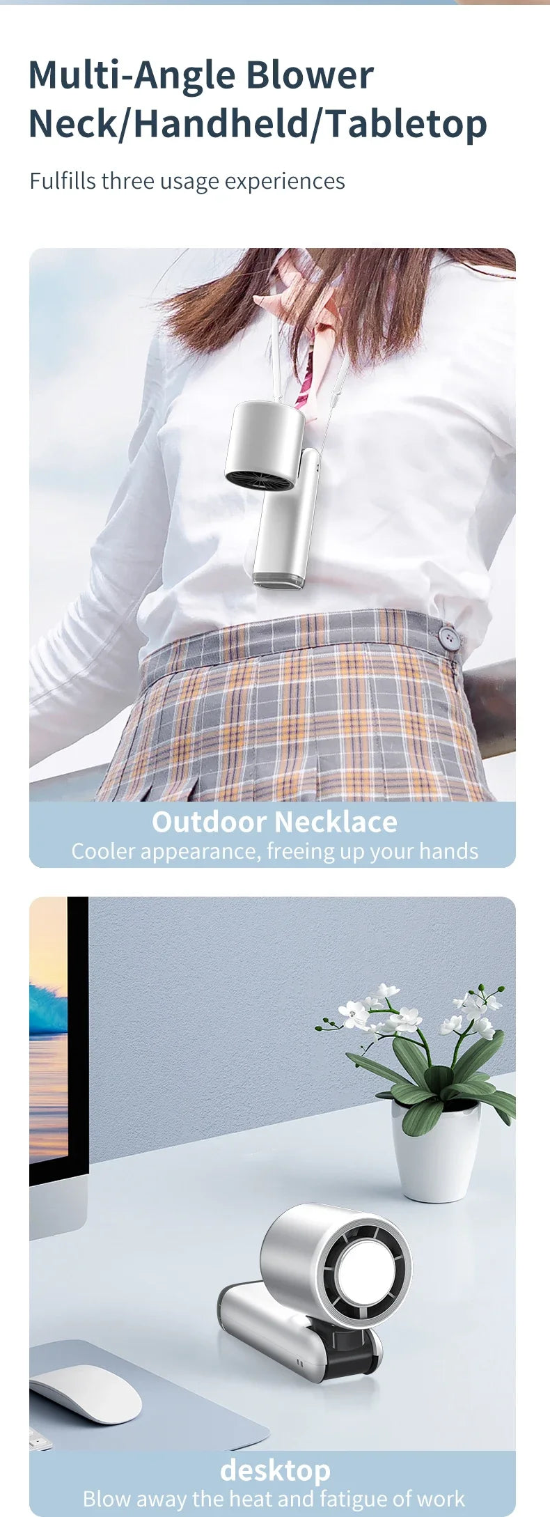 Ice Cooling Fan Mini Portable Hand Fan USB Rechargeable 4000mAh Foldable Hanging Neck Small Fan Electric Refrigeration Turbo Fan