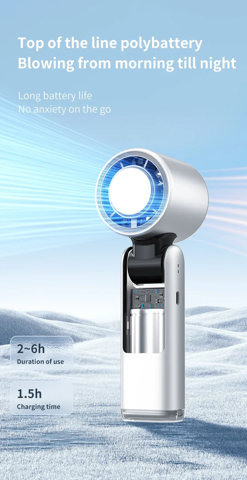 Ice Cooling Fan Mini Portable Hand Fan USB Rechargeable 4000mAh Foldable Hanging Neck Small Fan Electric Refrigeration Turbo Fan