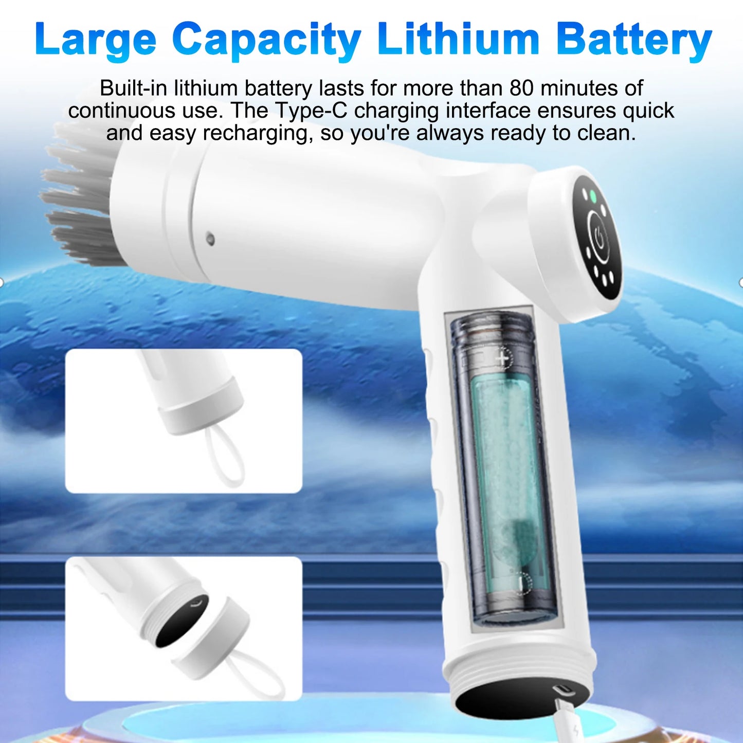 Electric Cleaning Brush, Cordless Spin Scrubber with 3 Repalceable Brush Head, for Cleaning Kitchen Stove, Sink, IPX7 Waterproof
