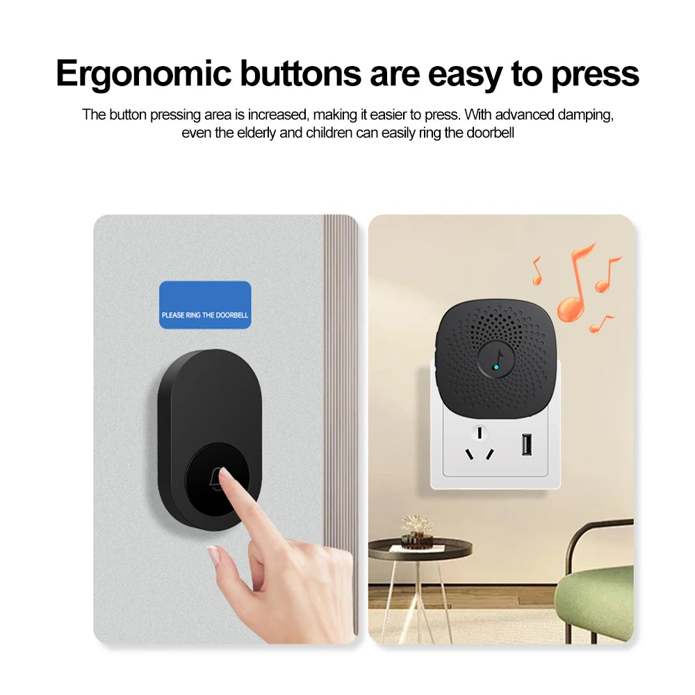 Wireless Doorbell for Home Outdoor USB Smart Door Bell 4-speed Volume Adjust DC 5V Pairing Remote Control 38 Songs Bed Care Call