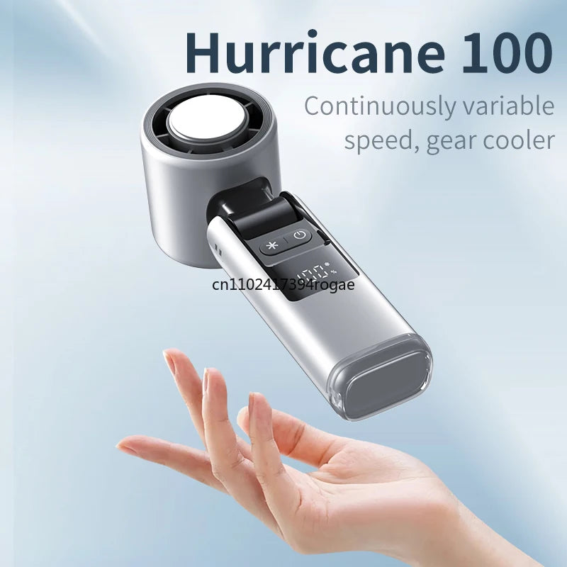 Ice Cooling Fan Mini Portable Hand Fan USB Rechargeable 4000mAh Foldable Hanging Neck Small Fan Electric Refrigeration Turbo Fan