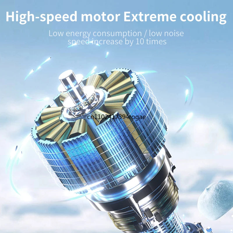 Ice Cooling Fan Mini Portable Hand Fan USB Rechargeable 4000mAh Foldable Hanging Neck Small Fan Electric Refrigeration Turbo Fan