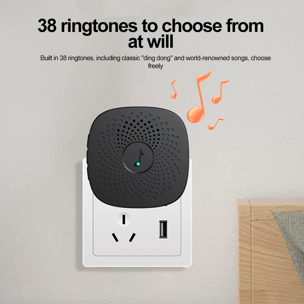 Wireless Doorbell for Home Outdoor USB Smart Door Bell 4-speed Volume Adjust DC 5V Pairing Remote Control 38 Songs Bed Care Call