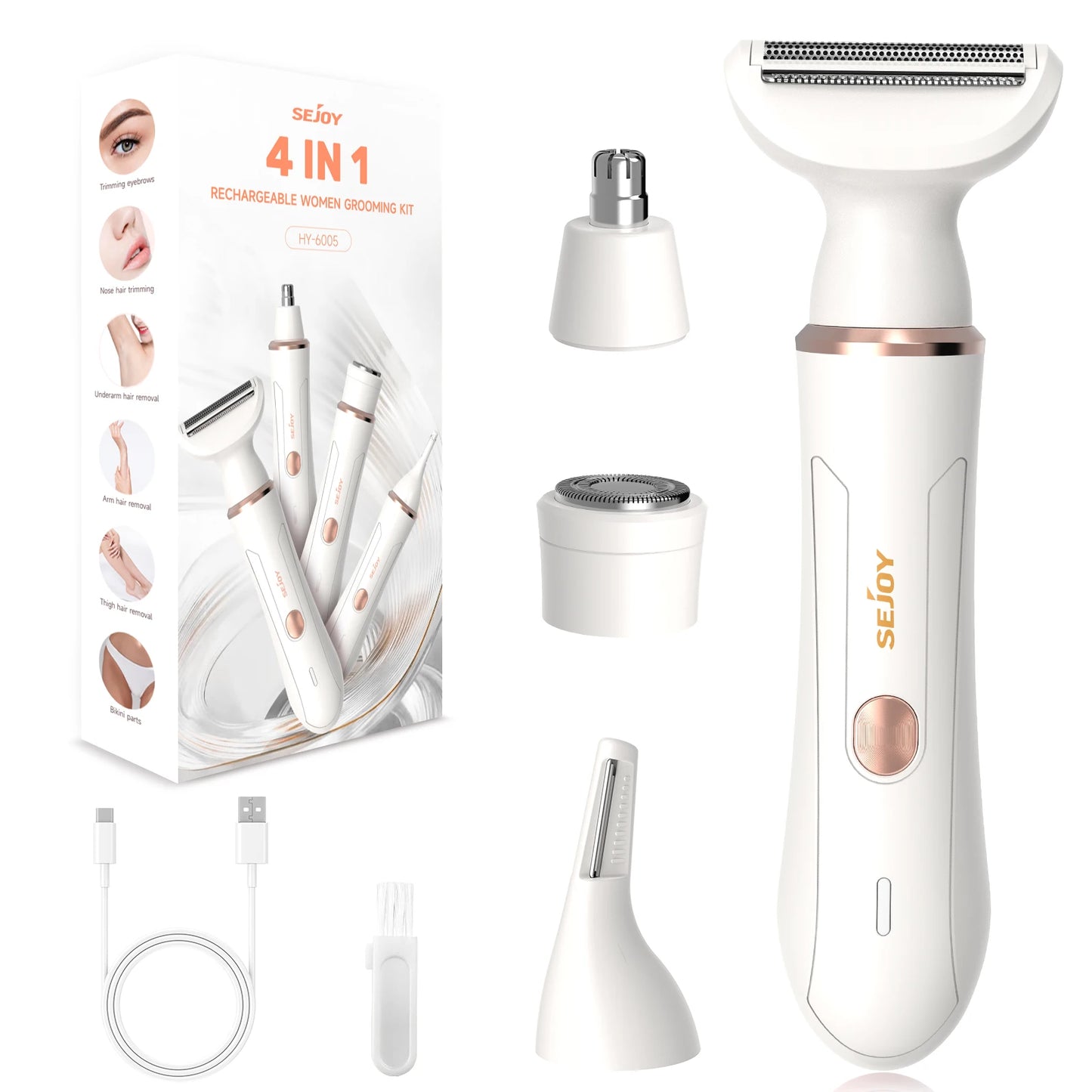 Portable 4 in 1 Electric Razors for Women for Face Nose Eyebrow Beard Mustache Arm Leg Armpit Bikini Women‘s Body Shaver Set