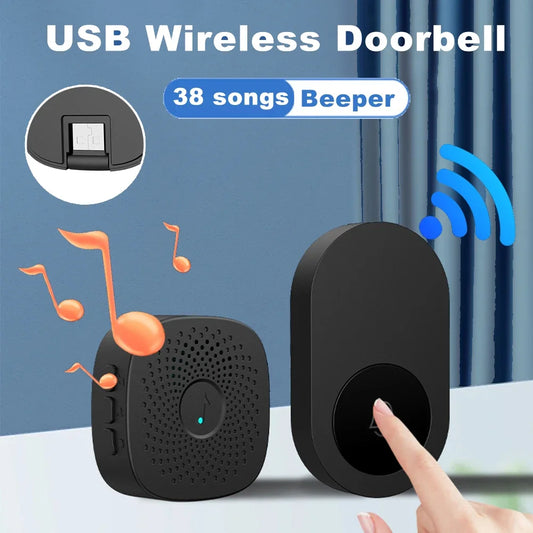 Wireless Doorbell for Home Outdoor USB Smart Door Bell 4-speed Volume Adjust DC 5V Pairing Remote Control 38 Songs Bed Care Call
