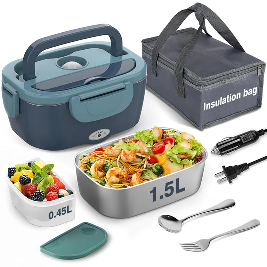 Electric Lunch Box Food Heater, 3-in-1 Portable Food Warmer, With Fork Spoon and Insulated Carry Bag, for Car/Truck/Office/Home