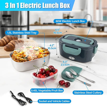 Electric Lunch Box Food Heater, 3-in-1 Portable Food Warmer, With Fork Spoon and Insulated Carry Bag, for Car/Truck/Office/Home