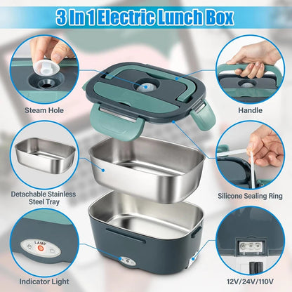 Electric Lunch Box Food Heater, 3-in-1 Portable Food Warmer, With Fork Spoon and Insulated Carry Bag, for Car/Truck/Office/Home