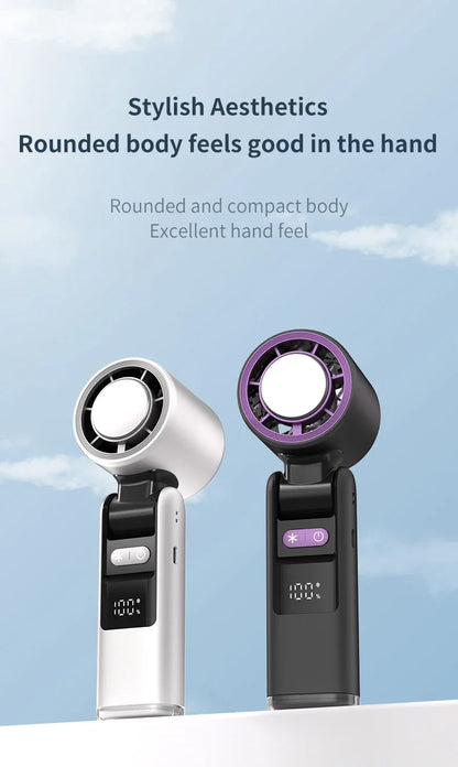 Ice Cooling Fan Mini Portable Hand Fan USB Rechargeable 4000mAh Foldable Hanging Neck Small Fan Electric Refrigeration Turbo Fan
